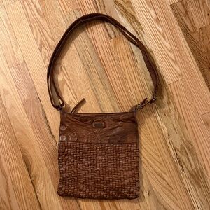 Woven Leather Crossbody Bag - Brown